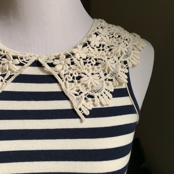Lili’s Closet Navy & Ivory Striped Tank with Crocheted Collar - Picture 2 of 4
